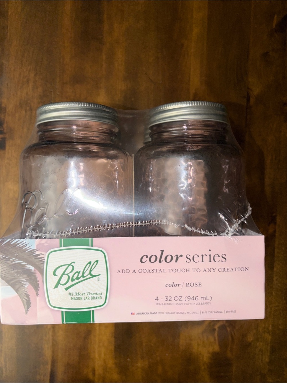 4 - 32 Oz Ball Pink Glass Storage Mason Jars with Lids Rose Color Series NWT